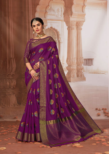 Wine Chanderi Cotton Saree