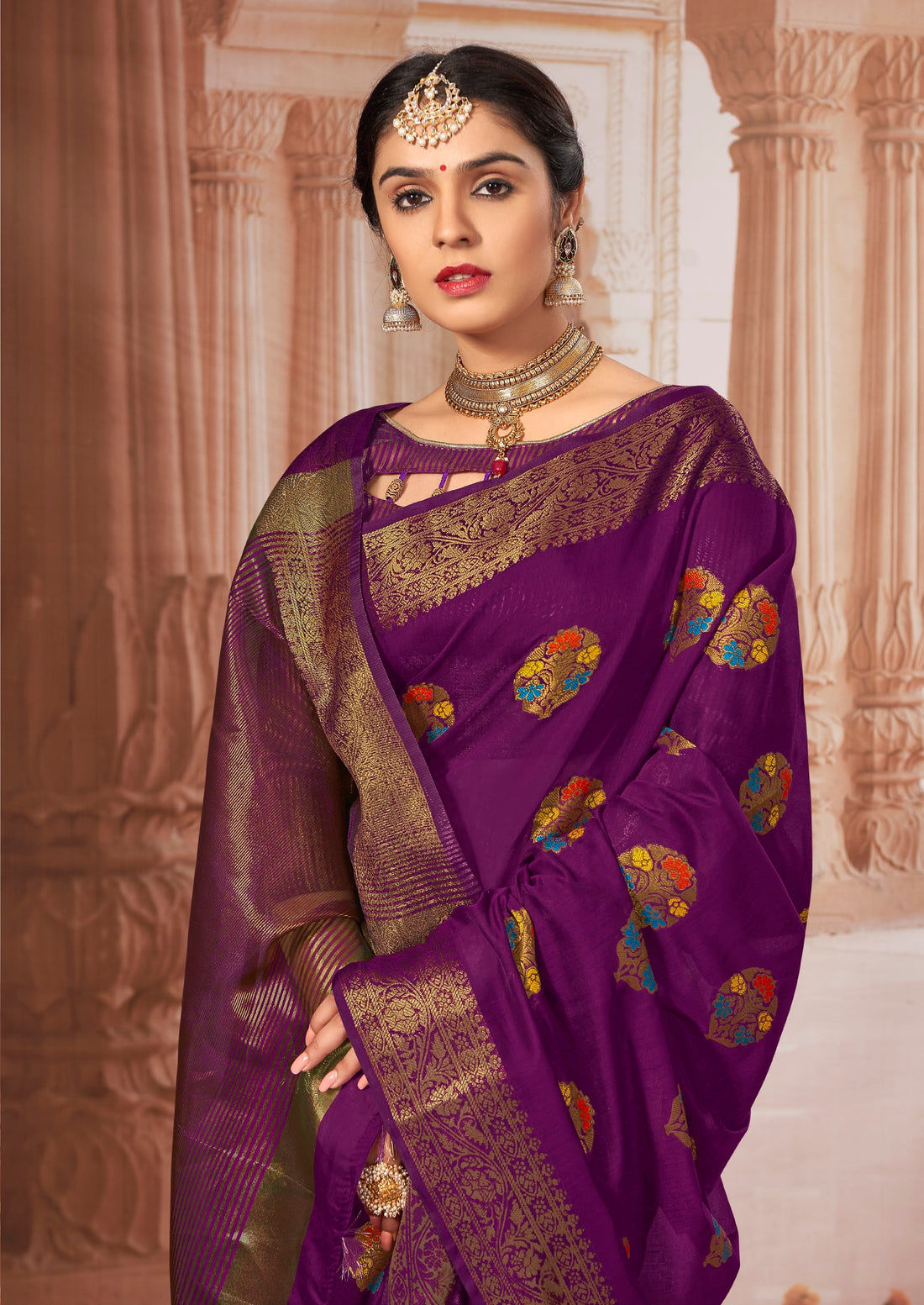 Wine Chanderi Cotton Saree