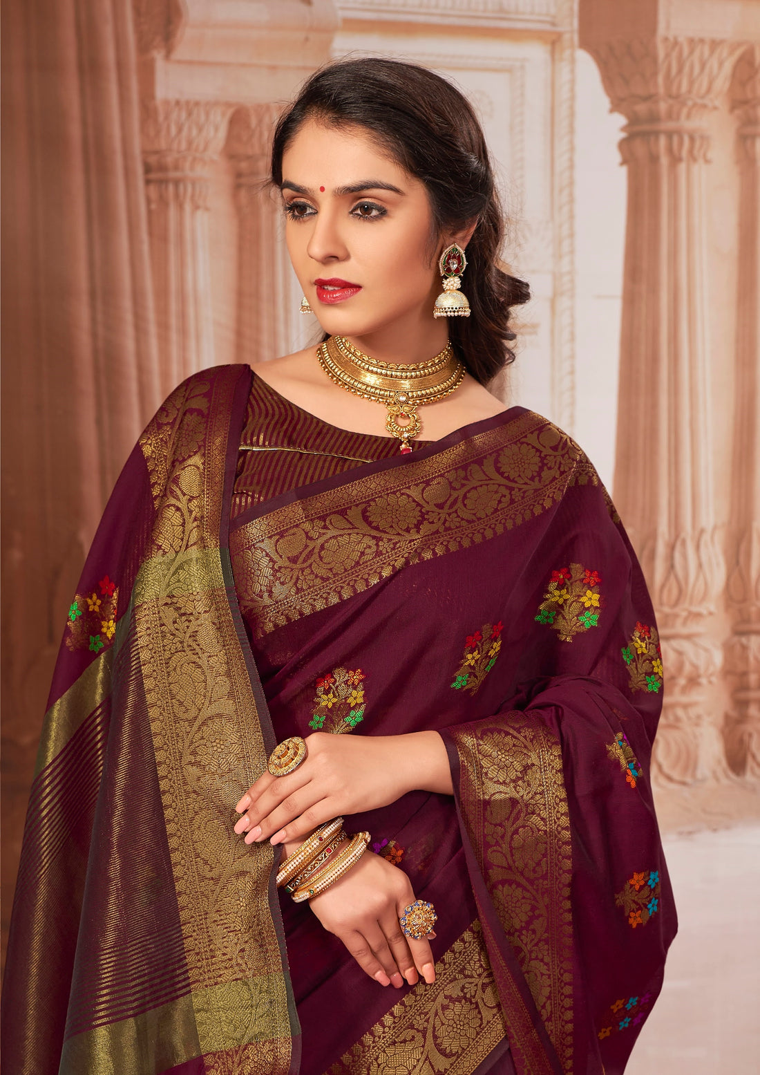 Maroon Chanderi Cotton Saree