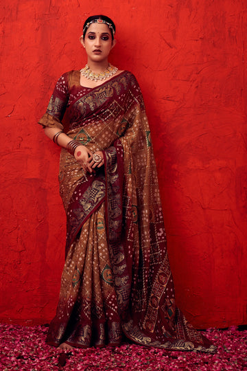 Maroon Bandhani Art Silk Saree