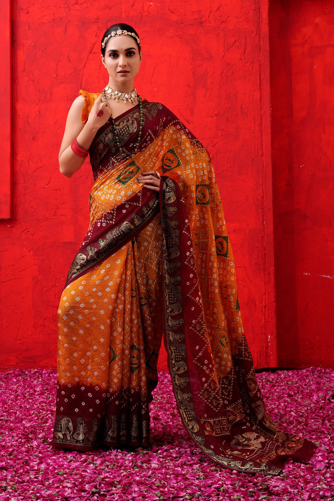 Yellow Bandhani Art Silk Saree