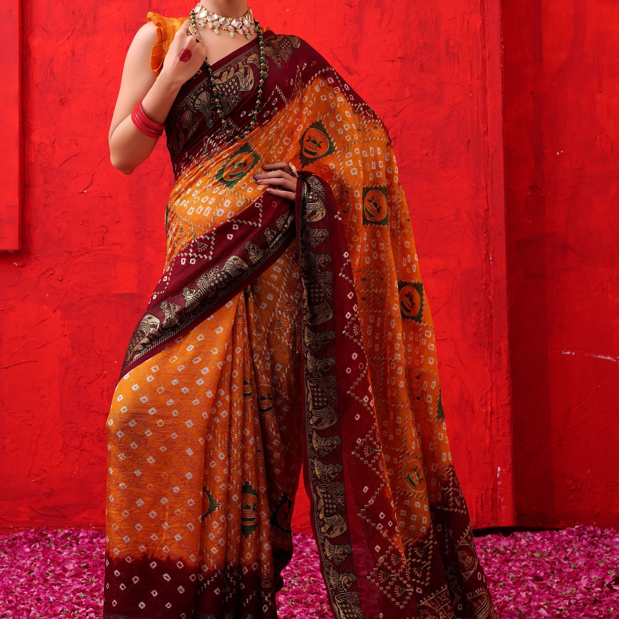 Yellow Bandhani Art Silk Saree