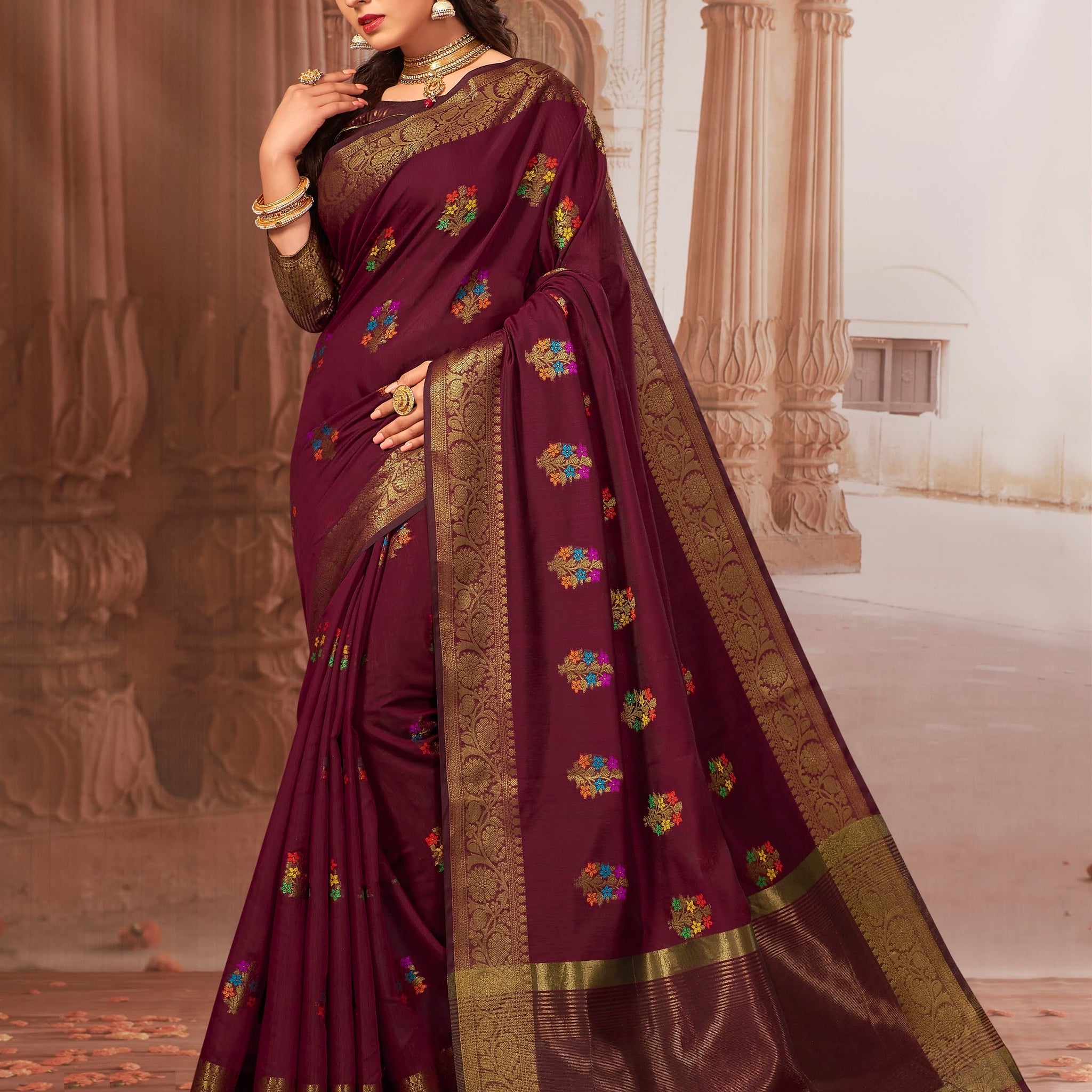 Maroon Chanderi Cotton Saree