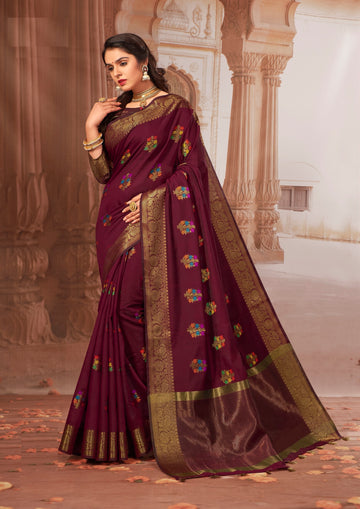 Maroon Chanderi Cotton Saree