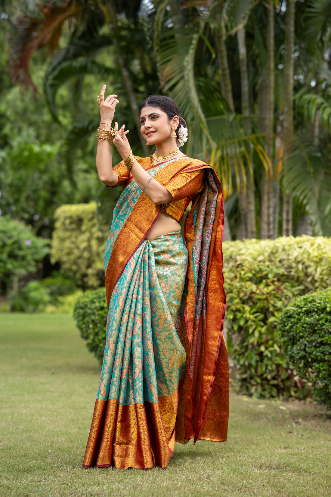 Turquoise Blue Kanjivaram Silk Saree