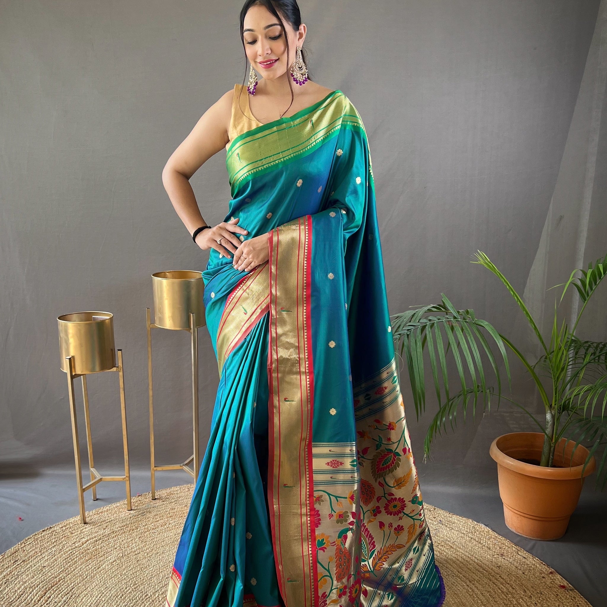 Cyan Blue Paithani Silk Saree