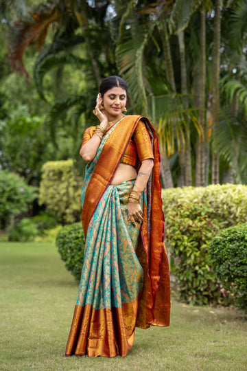 Turquoise Blue Kanjivaram Silk Saree