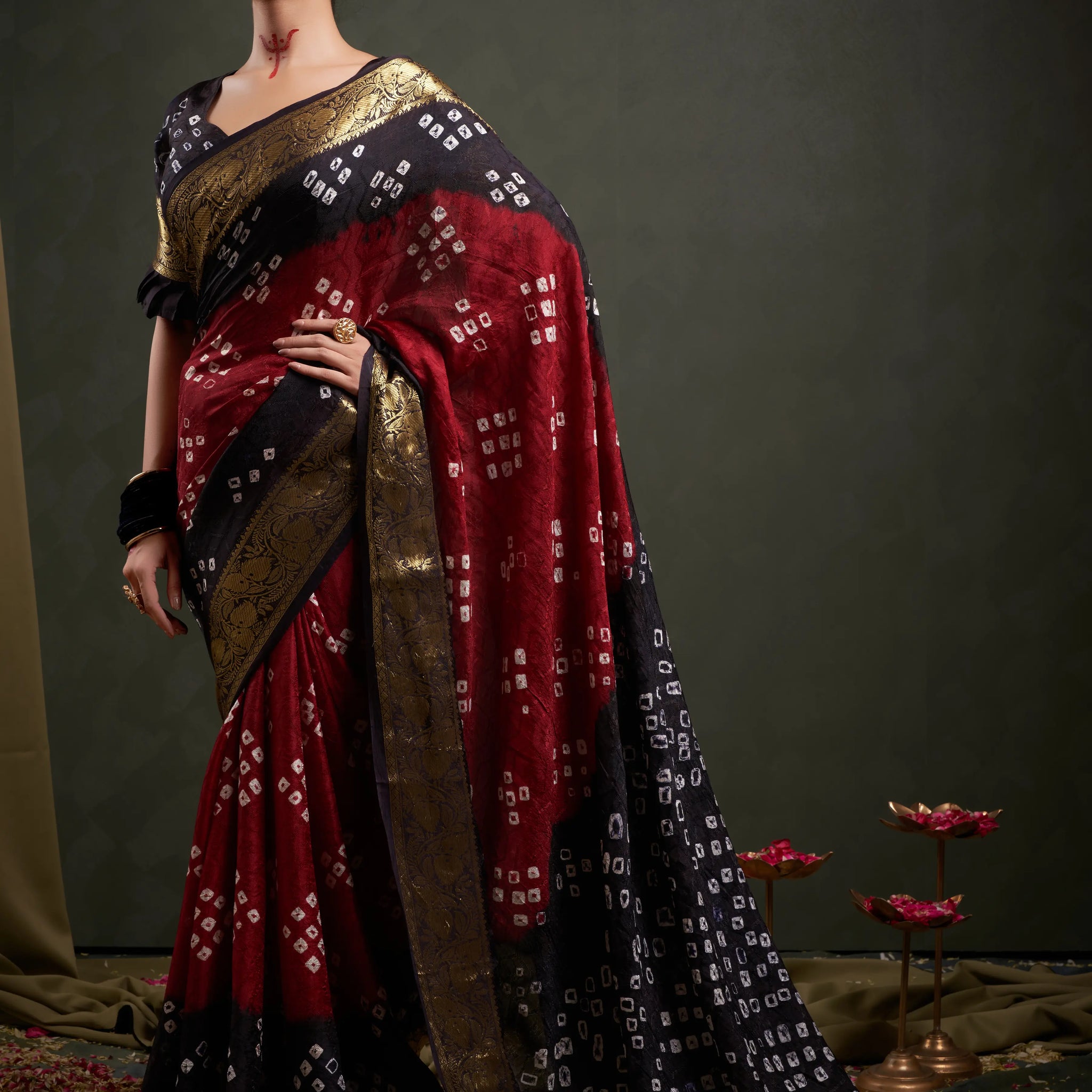 Maroon & Black Viscose Art Silk Saree