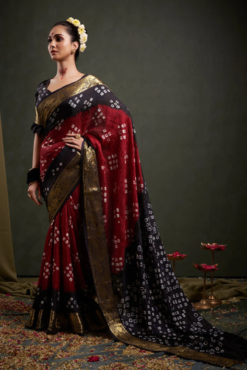 Maroon & Black Viscose Art Silk Saree