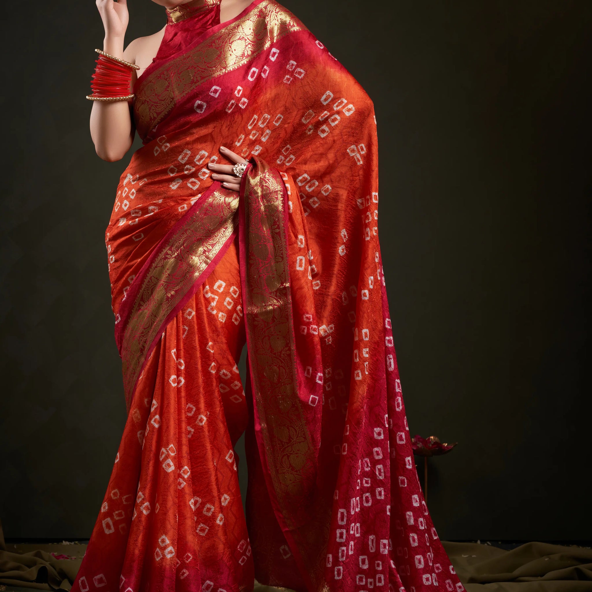 Orange & Pink Viscose Art Silk Saree