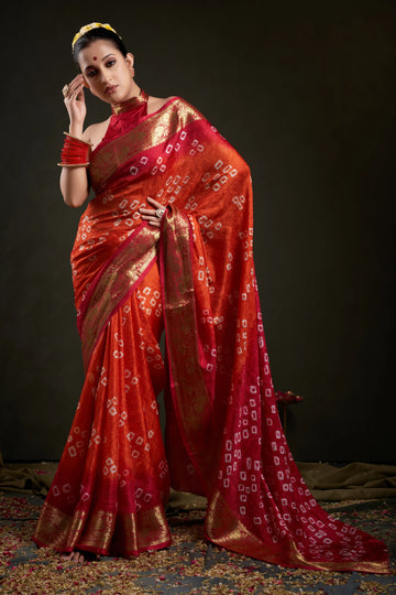 Orange & Pink Viscose Art Silk Saree