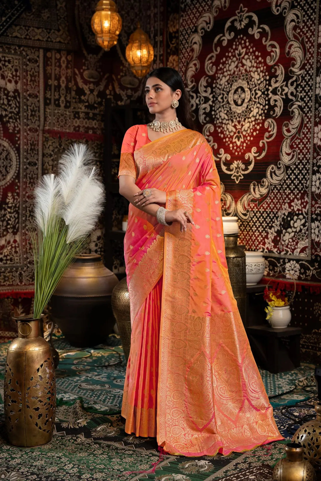 Peach Banarasi Silk Saree