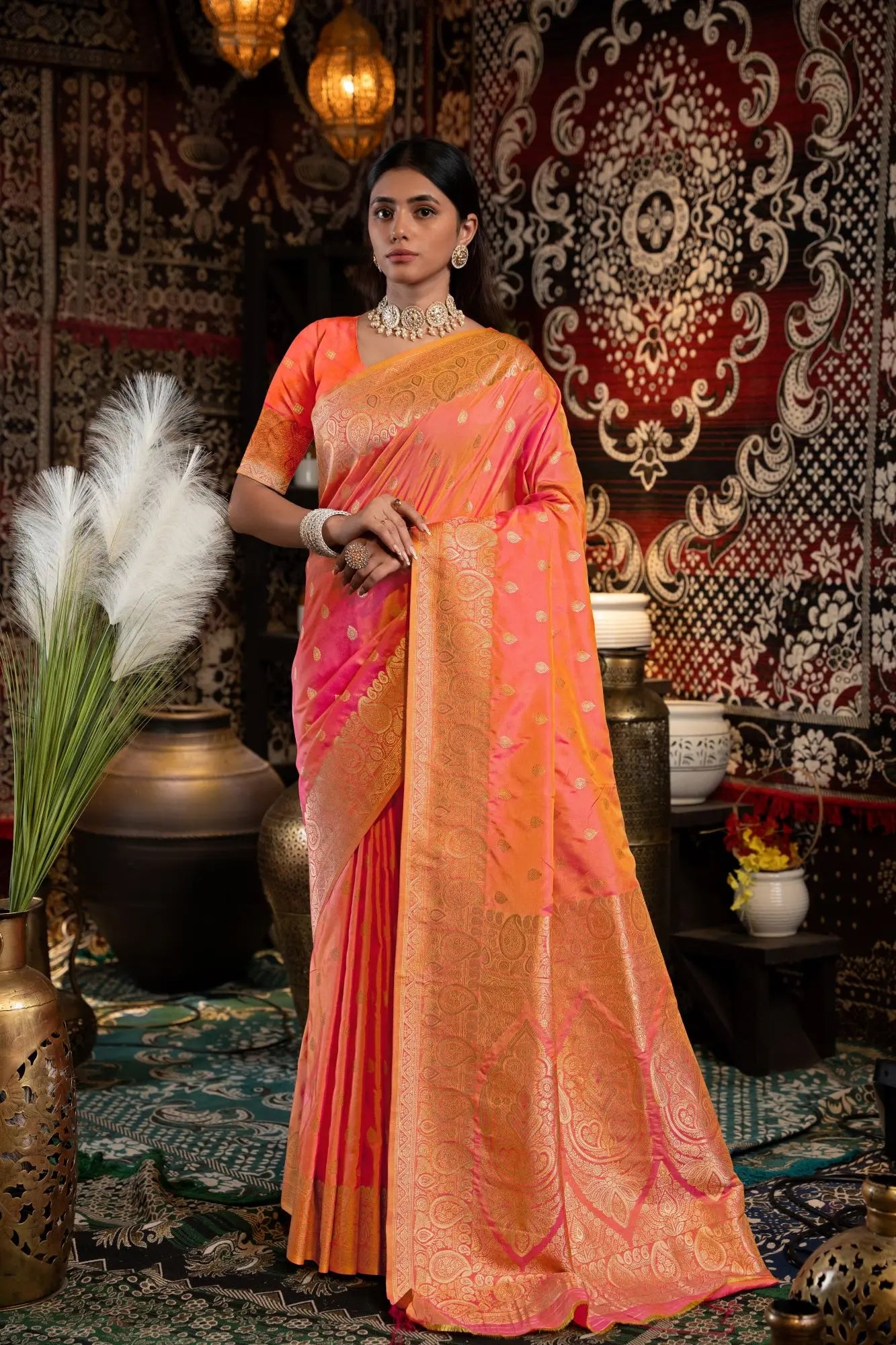 Peach Banarasi Silk Saree