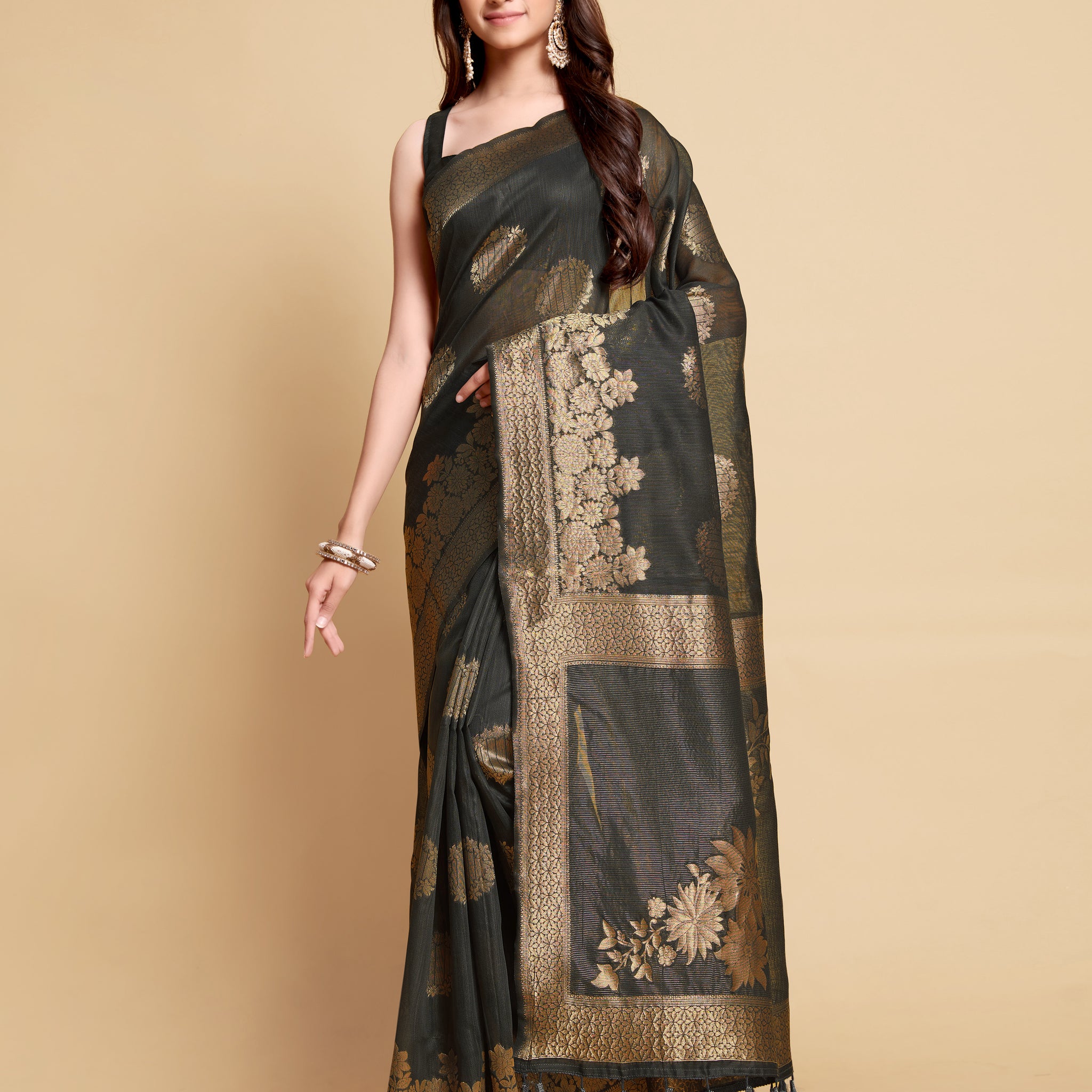 Gray Linen Saree