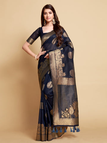 Ishika Fab Blue Linen Saree