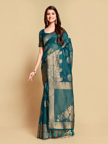 Ishika Fab Turquoise Blue Linen Saree