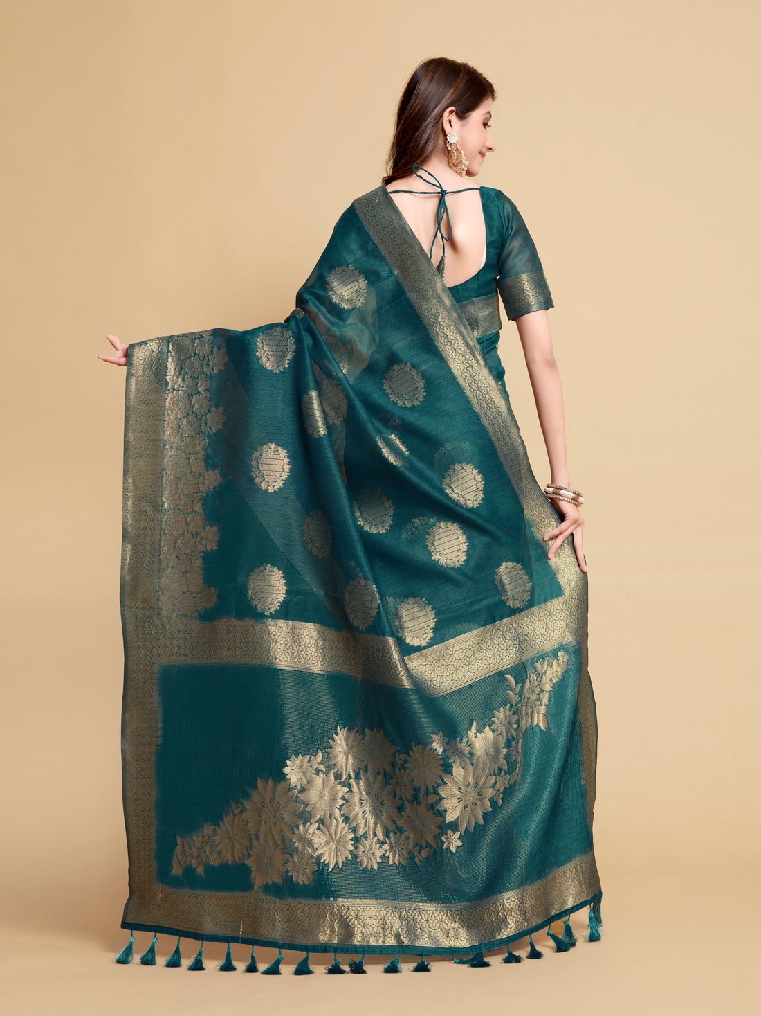 Ishika Fab Turquoise Blue Linen Saree