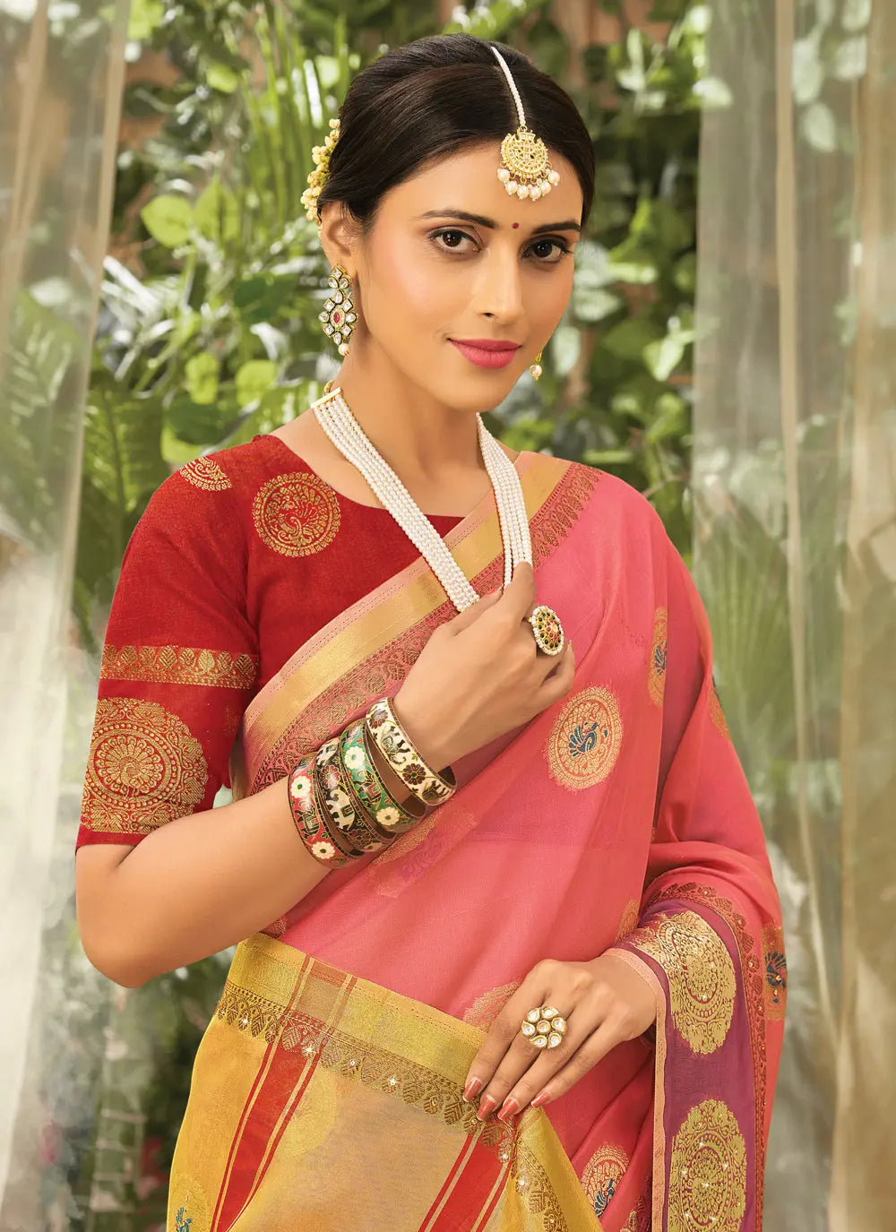 Peach Organza Saree