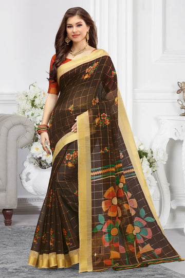 Brown Cotton Saree