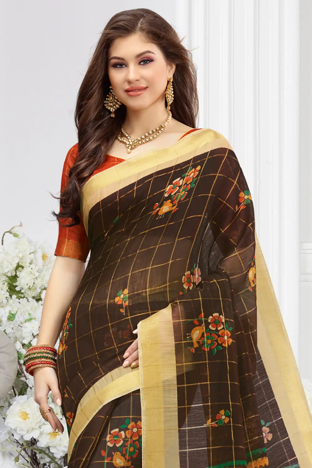 Brown Cotton Saree