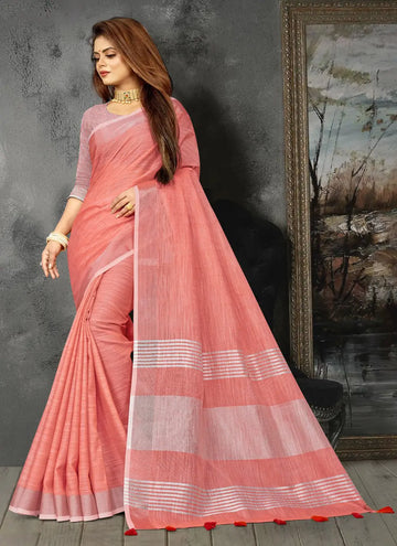 Peach Linen Saree