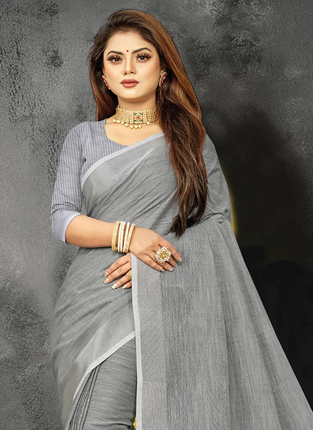 Gray Linen Saree