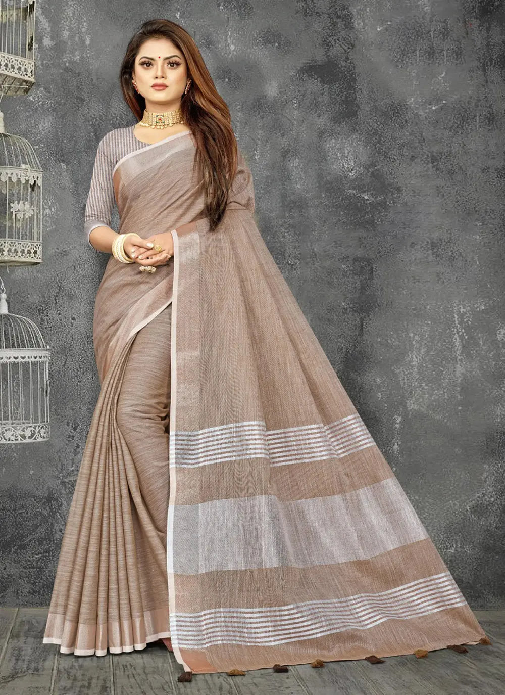 Light Brown Linen Saree