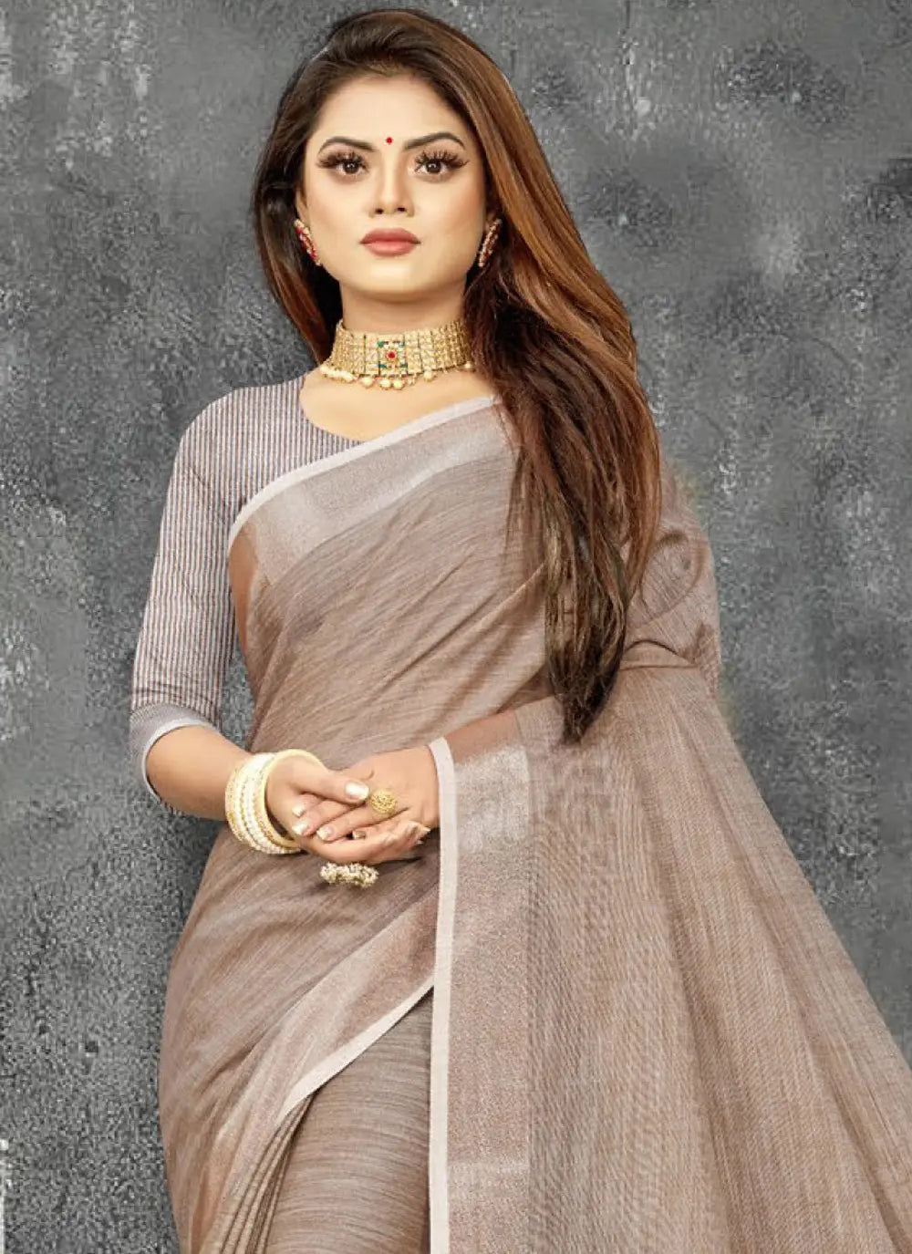 Light Brown Linen Saree