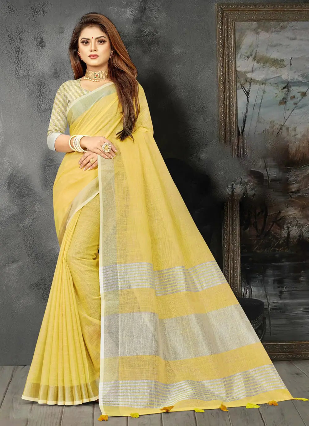 Yellow Linen Saree