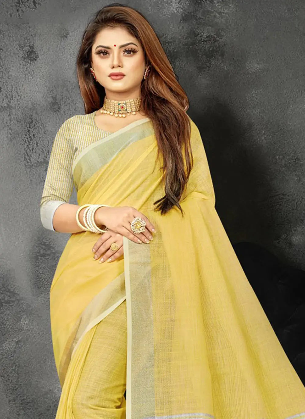 Yellow Linen Saree