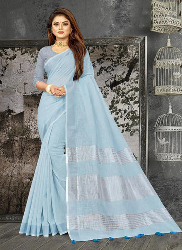 Sky Blue Linen Saree