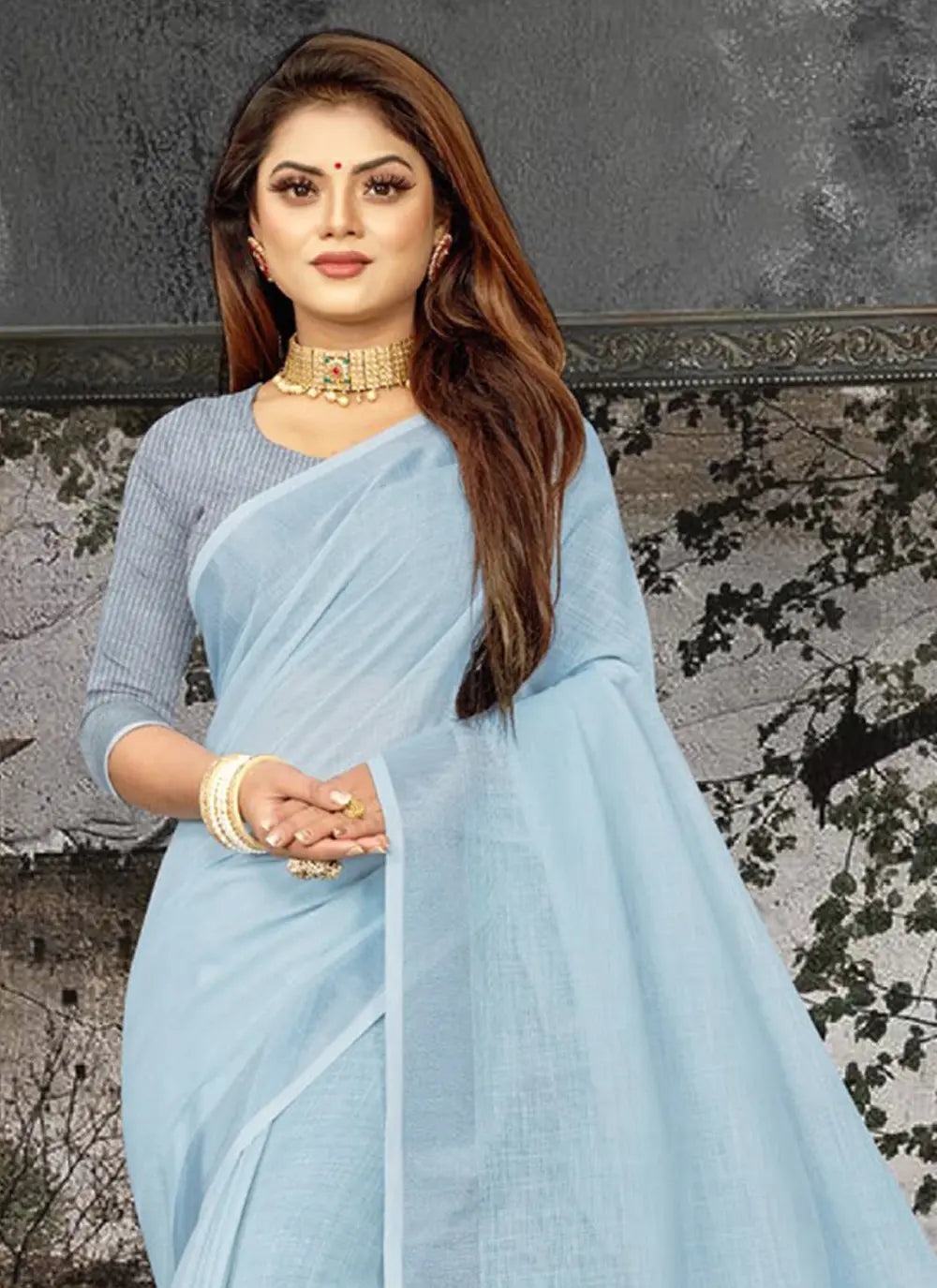 Sky Blue Linen Saree