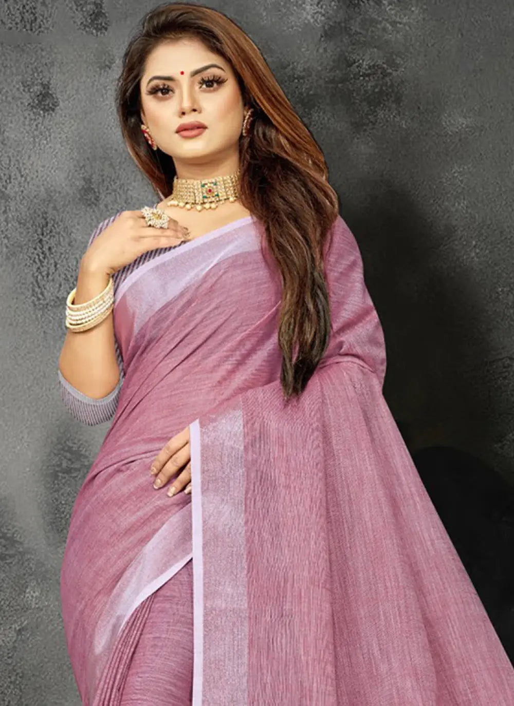 Lavender Linen Saree