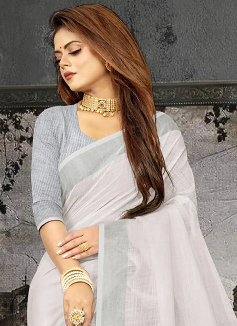 White Linen Saree