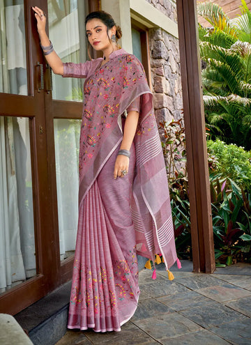 Dusty Pink Linen Saree