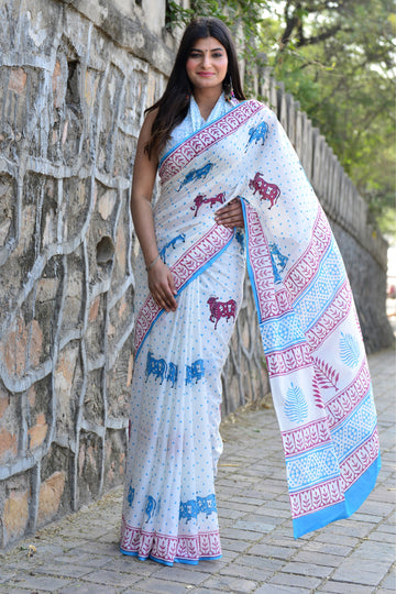 Multicolor Cotton Mulmul Saree