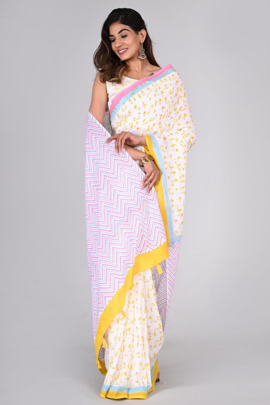 Multicolor Cotton Mulmul Saree