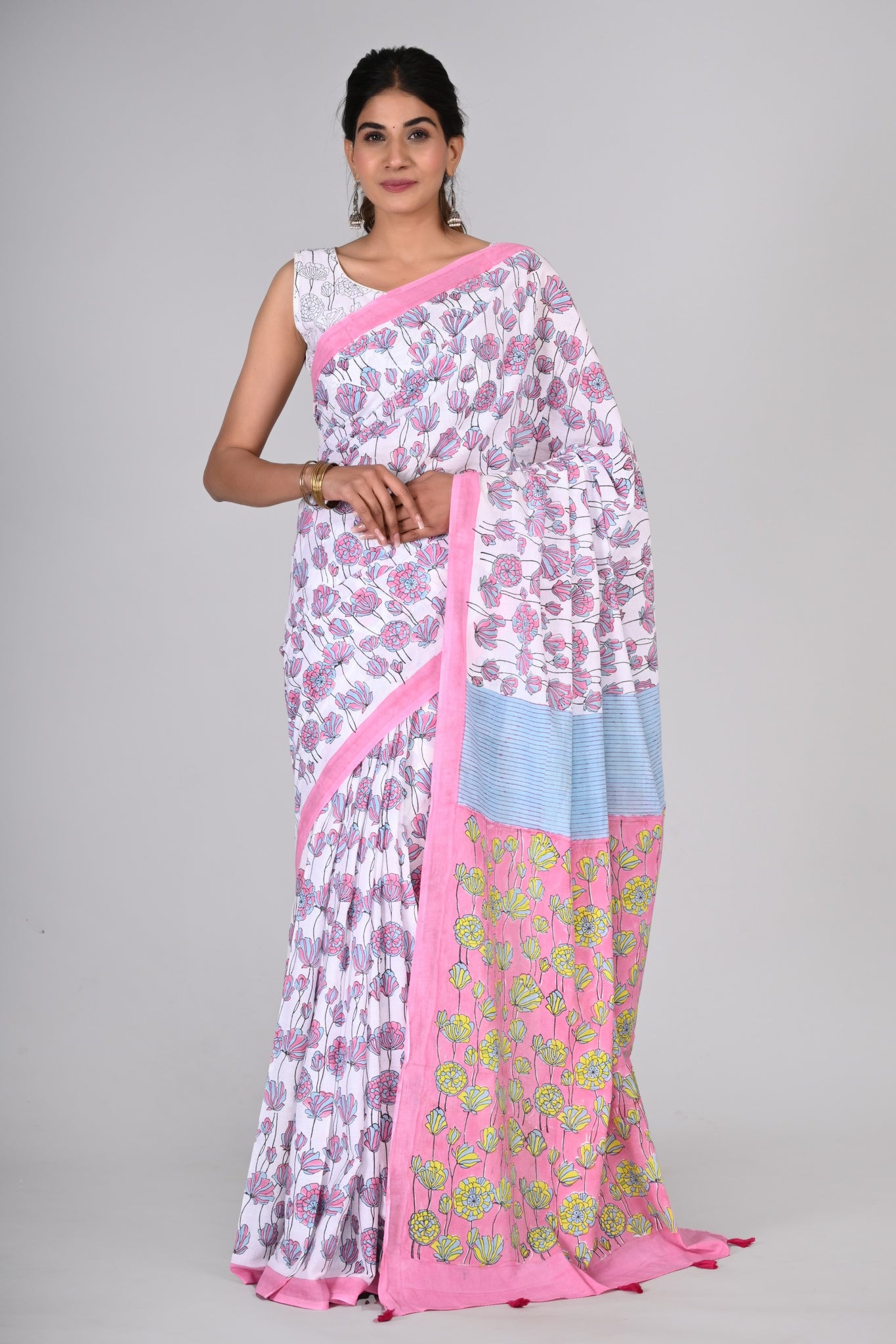 Multicolor Cotton Mulmul Saree