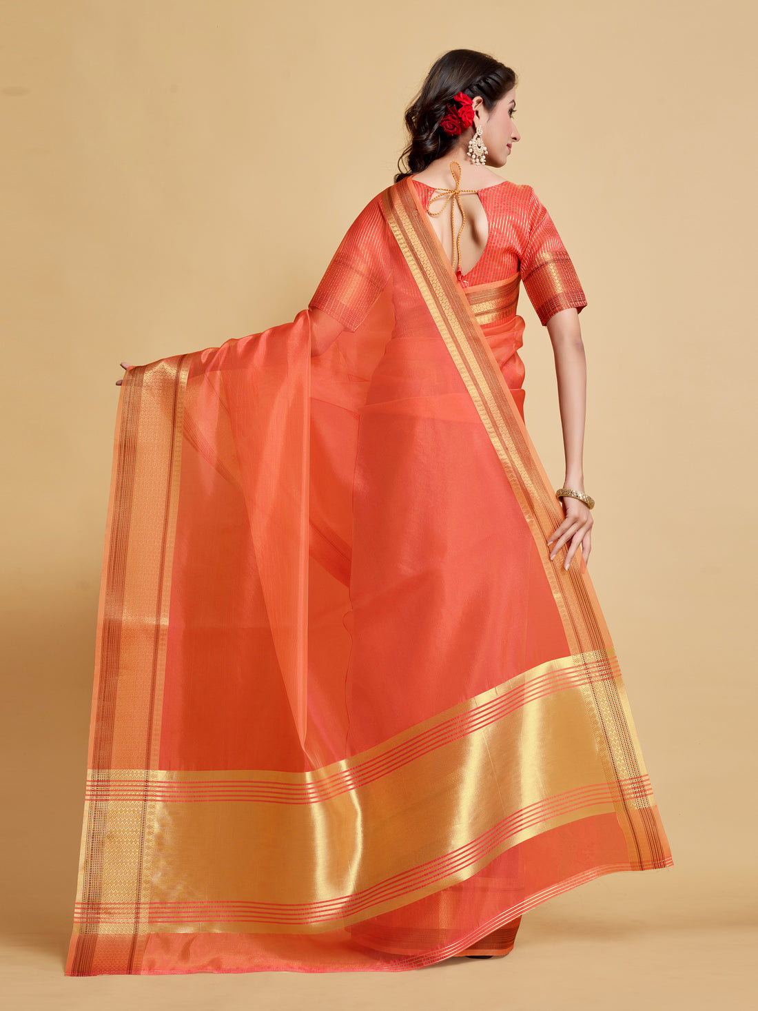 Ishika Fab Peach Organza Saree