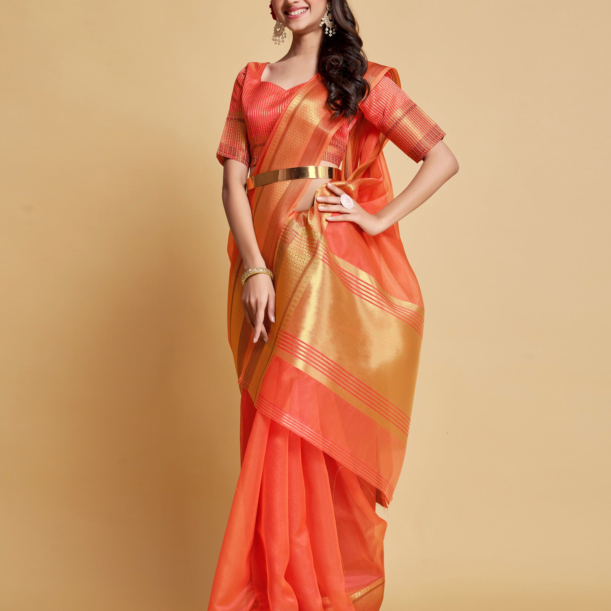 Ishika Fab Peach Organza Saree