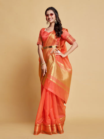 Ishika Fab Peach Organza Saree