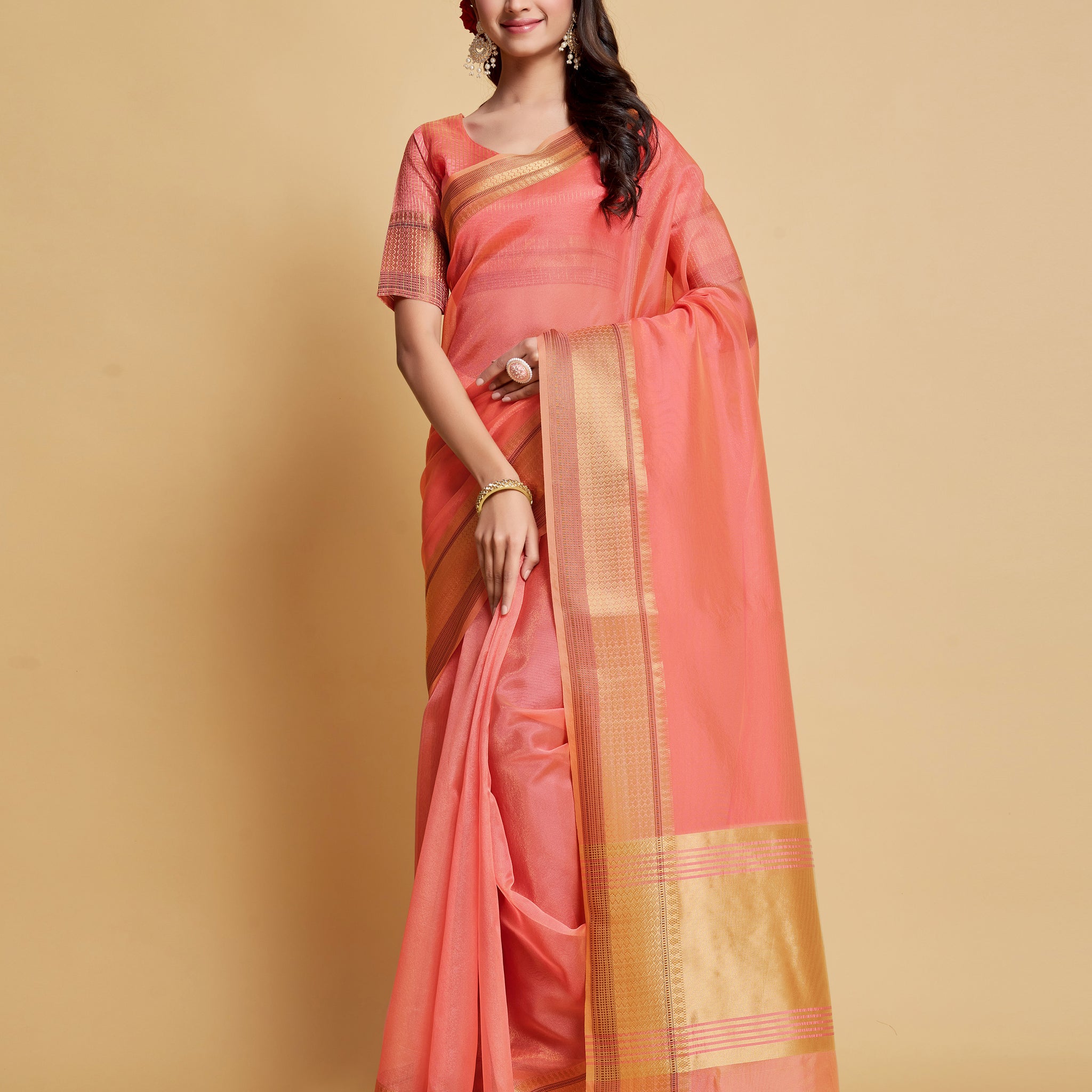 Ishika Fab Pink Organza Saree