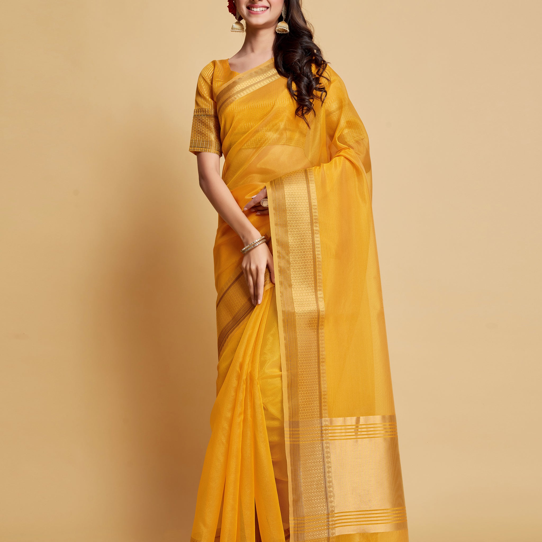 Ishika Fab Yellow Organza Saree