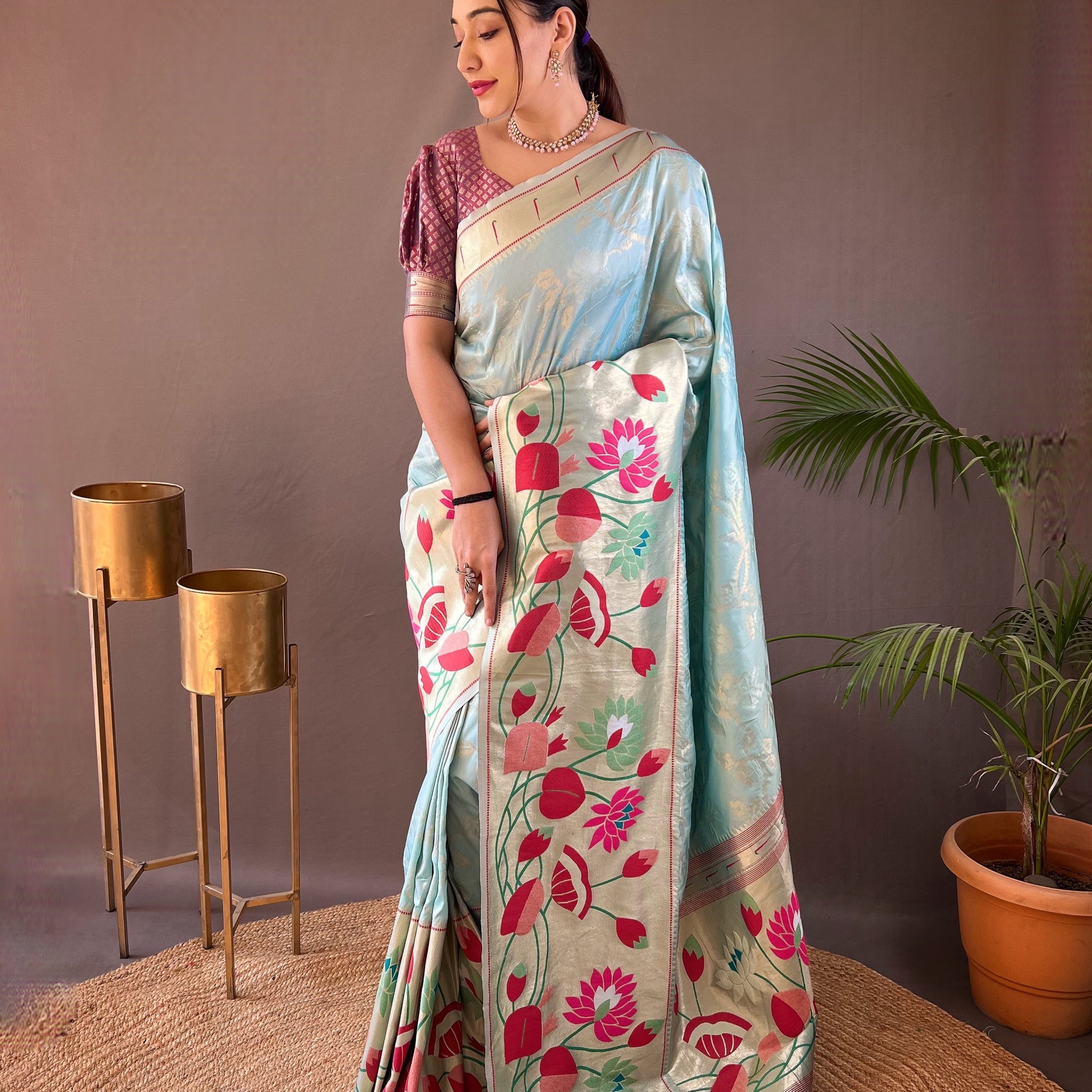 Sky Blue Paithani Silk Saree