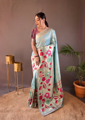 Sky Blue Paithani Silk Saree