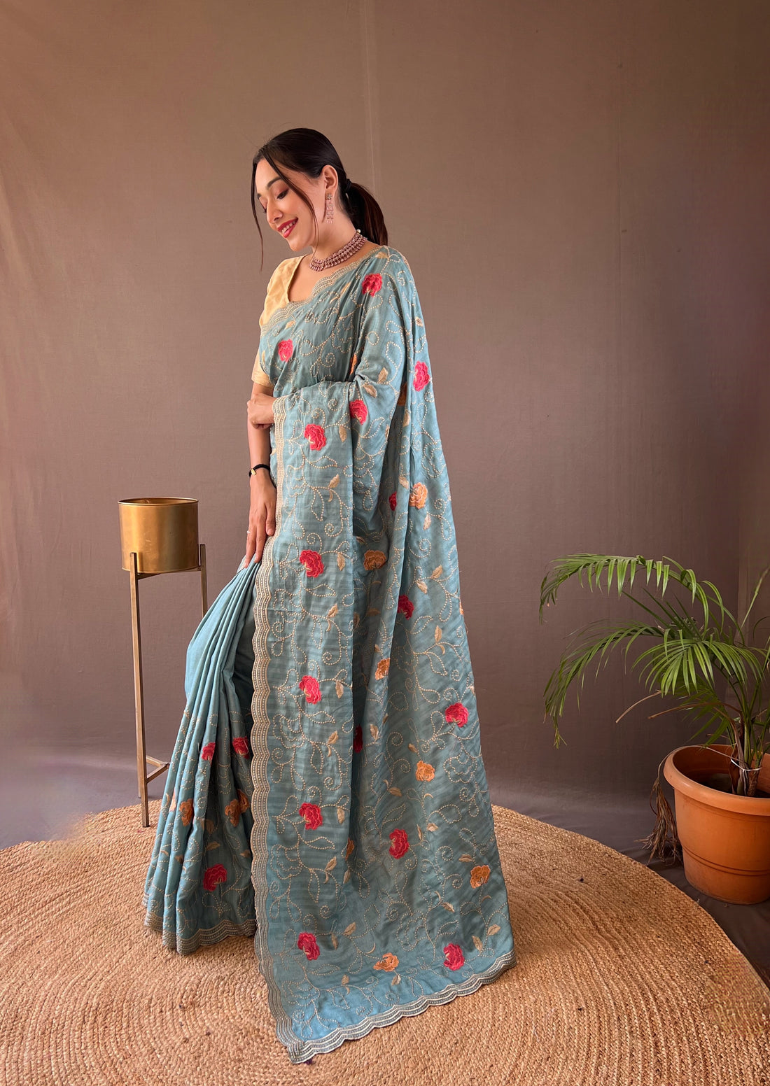 Sky Tussar Silk Saree