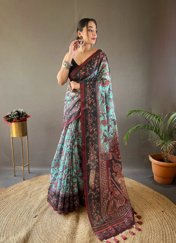 Sky Blue Cotton Saree