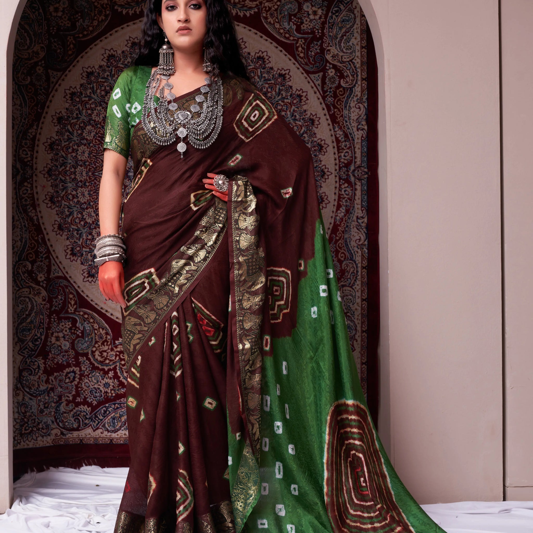 Maroon & Green Viscose Art Silk Saree