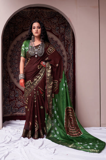 Maroon & Green Viscose Art Silk Saree