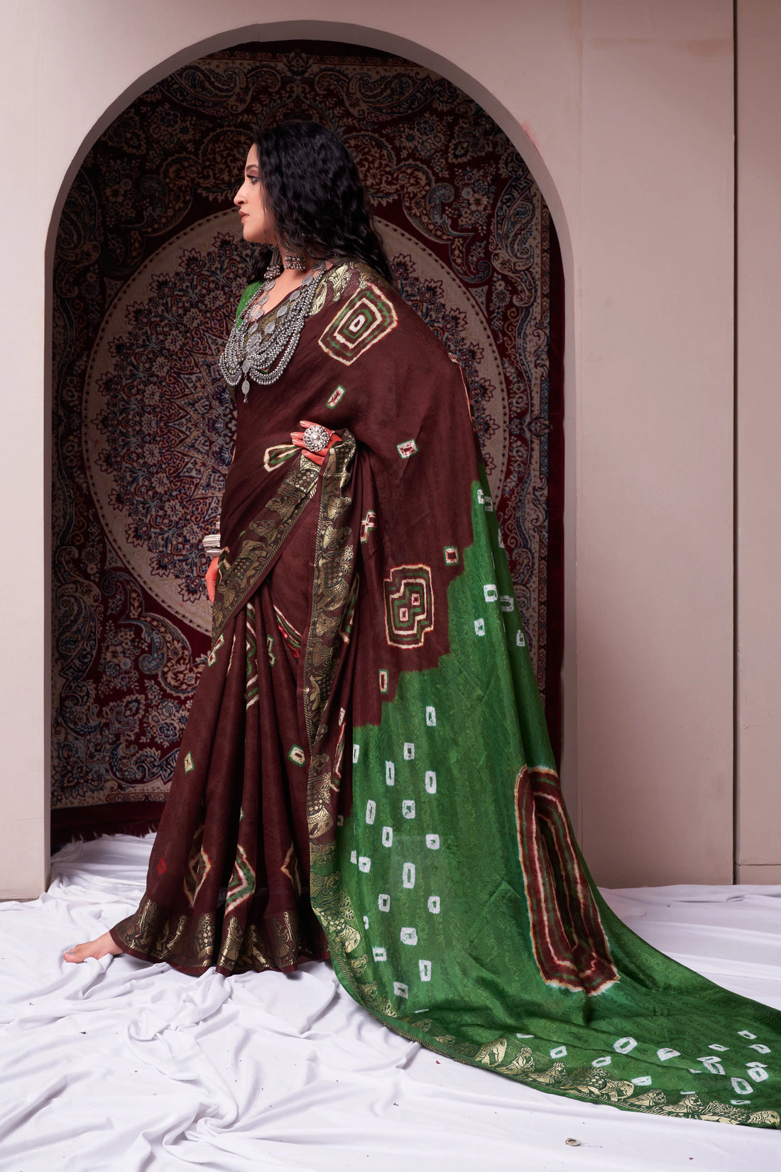 Maroon & Green Viscose Art Silk Saree